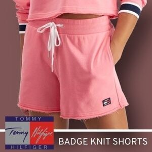 TOMMY JEANS NWT Pink Badge/Logo Knit Drawstring Waist Shorts w/Pockets/LG